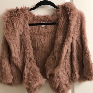 Pink Rabbit fur jacket with a hoodie